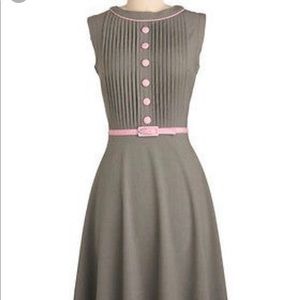 Bettie Page pink and gray fit and flare dress